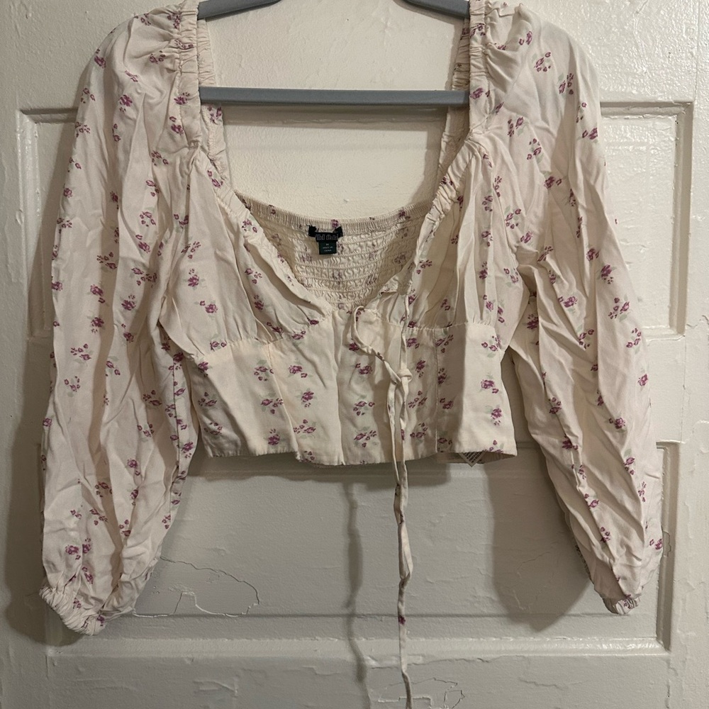 wild fable Cream Crop Top with Pink Floral Print
